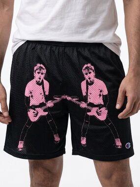 CHAMPION X MACHINE GUN KELLY |Black Mesh Shorts with Pink Graphic Men’s Size L
